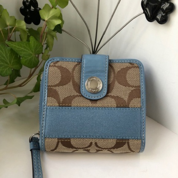 Coach Handbags - Baby Blue & Signature C Brown Monogram Mini Wallet